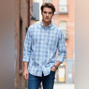 Lands End Cool Max Button Down Plaid Men's Small NWT
